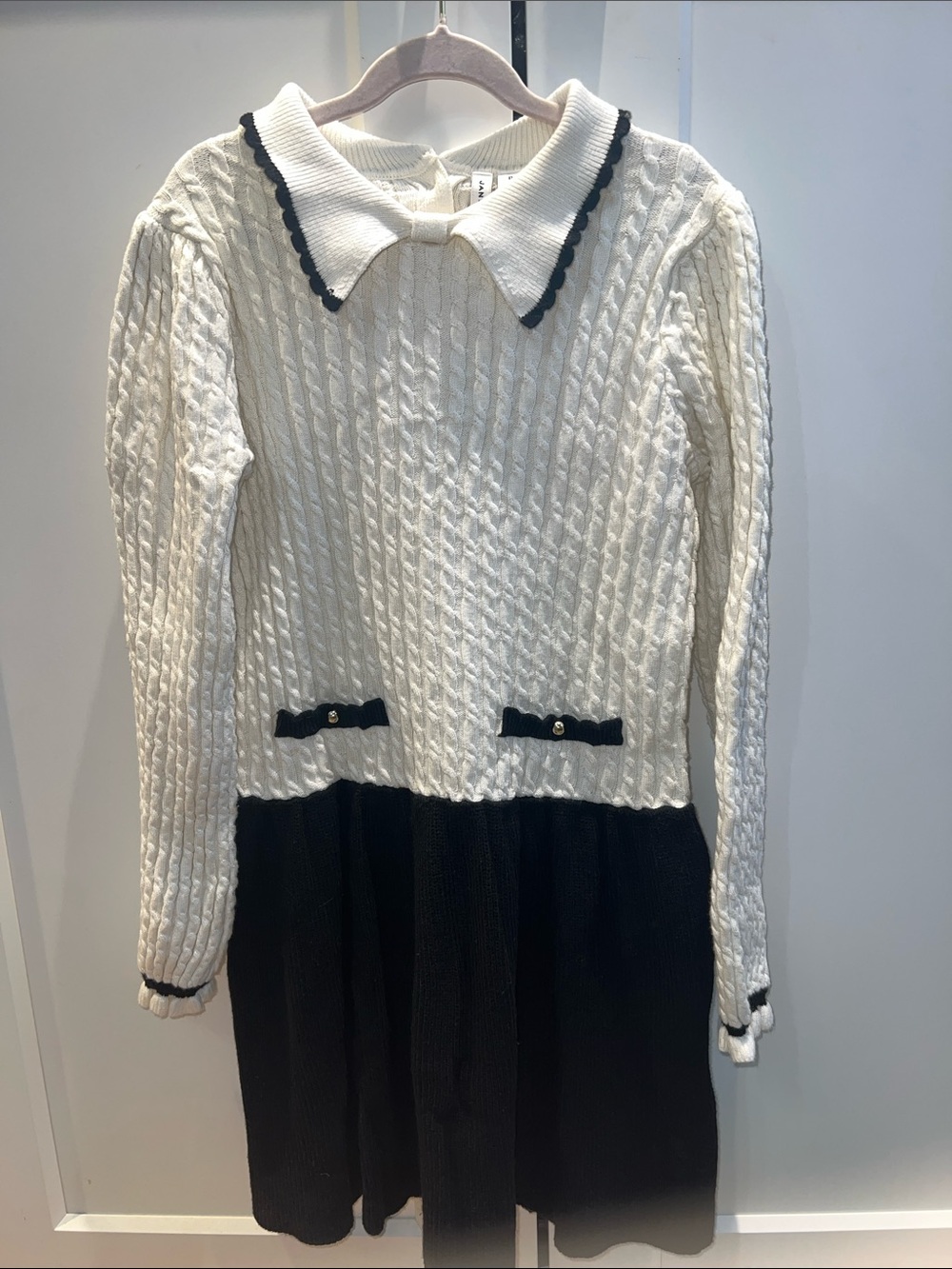 Janie and Jack Cream and Black Cable Knit Dress with Peter Pan Collar